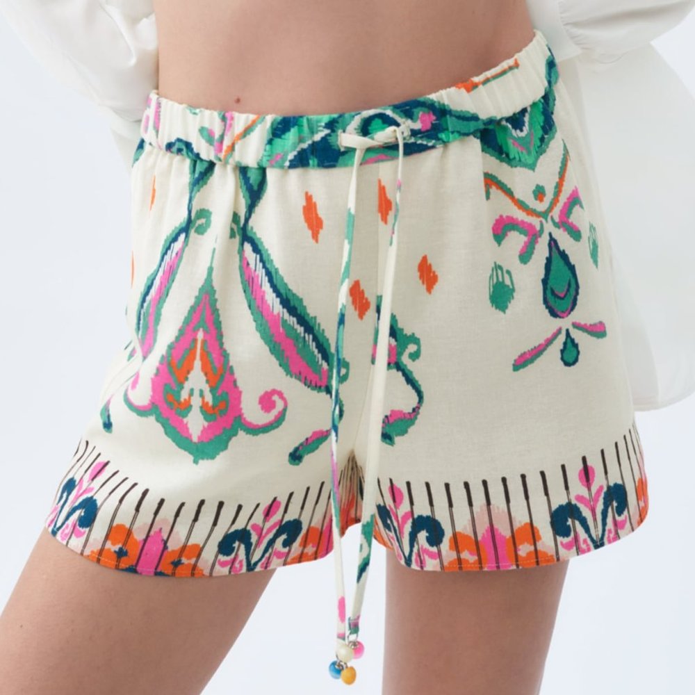 Zara Linen Blend Printed Shorts
